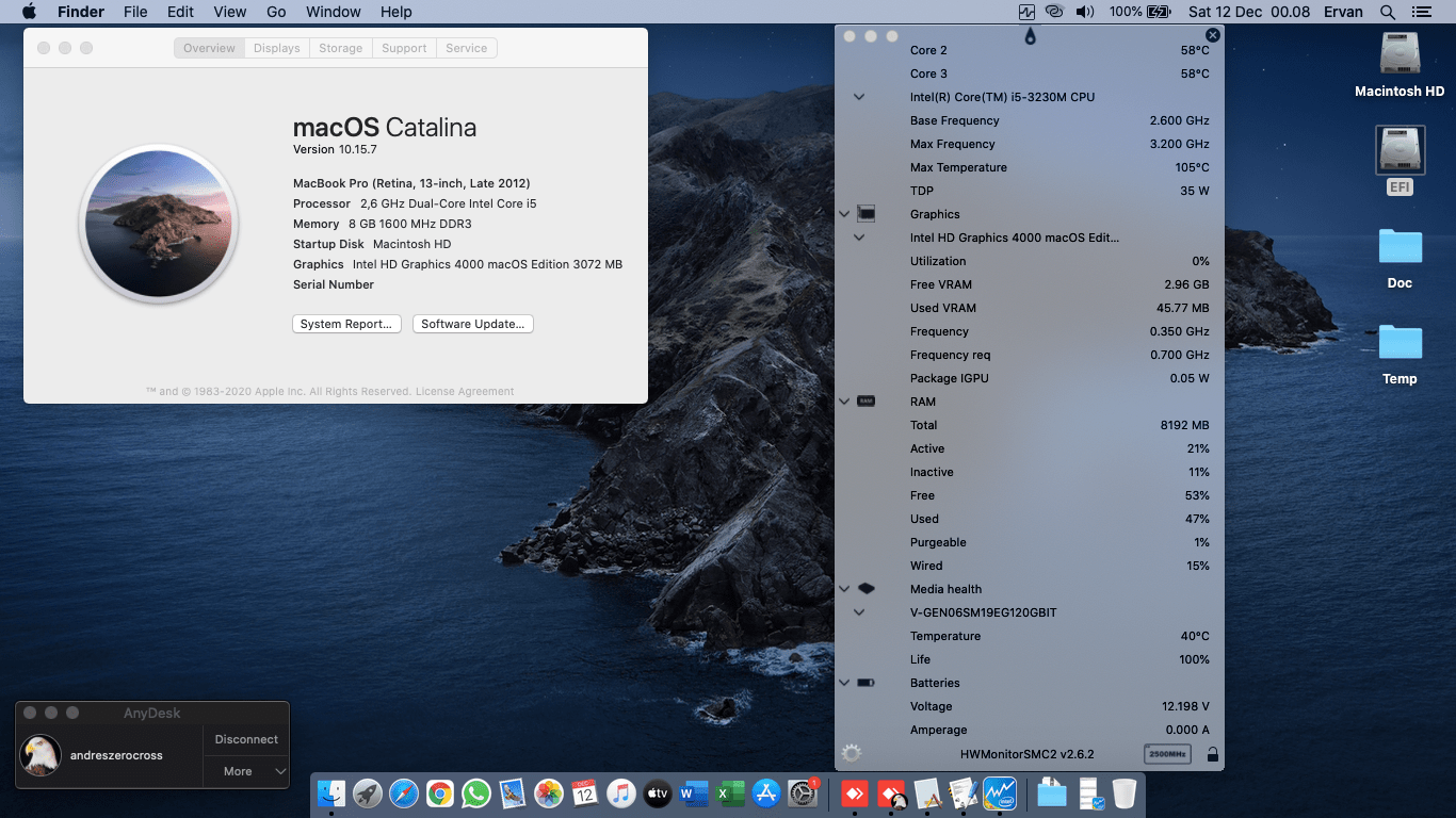 Success Hackintosh macOS Catalina 10.15.7 Build 19H2 in HP Pavillion G4-2308TX